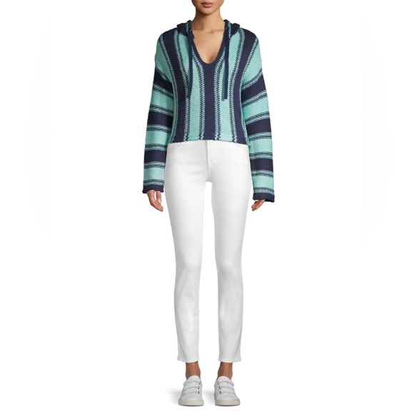 Wildfox Hermosa Striped Knit Hoodie Oxford Glacier NWT - Picture 2 of 6